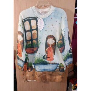 Hatun Atila Tunic Garden Digital Print M-L Dress Long Sweater Made In‎ Turkey